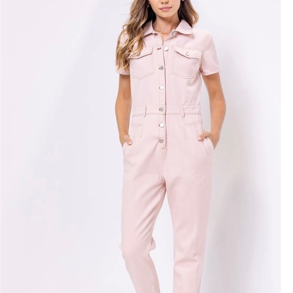 Young Fabulous And Broke Pink Denim Utility Jumpsuit Barbie core Size X-Small - Picture 1 of 6